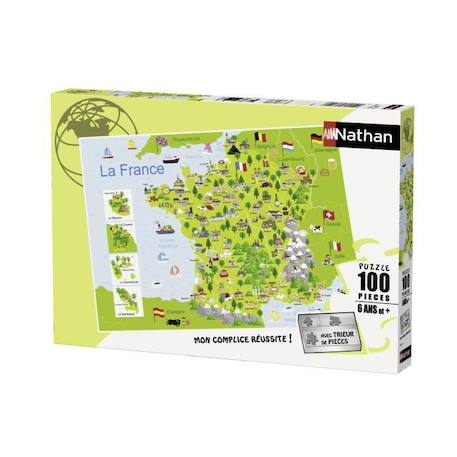 Puzzle enfant 100 pièces - Carte de France - Nathan - Trieur 3 compartiments - Dès 6 ans VERT 1 - vertbaudet enfant 