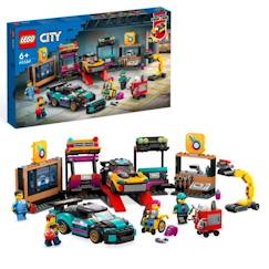 Jouet-LEGO® City 60389 Le Garage de Customisation, Jouet de Voitures, Atelier et Minifigurines