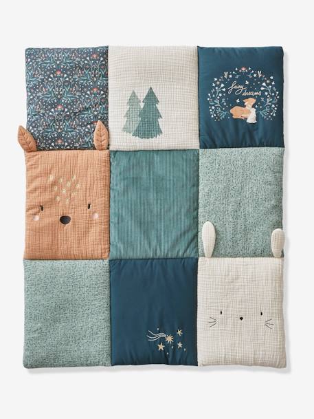 Tapis de sol / fond de parc patchwork coton et velours BROCÉLIANDE vert imprimé 3 - vertbaudet enfant 