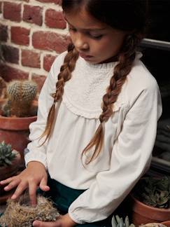 -Tee-shirt blouse fille détail broderie anglaise manches longues