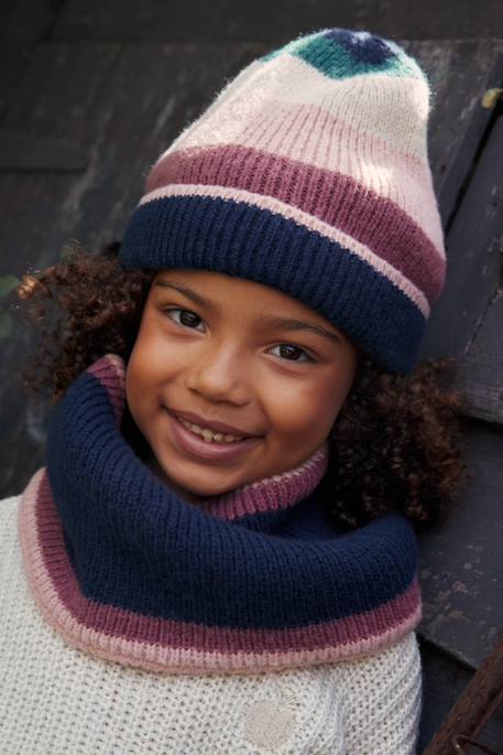 Ensemble bonnet + snood + gants ou moufles colorblock fille marine 1 - vertbaudet enfant 