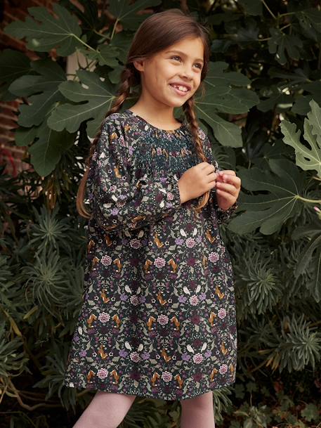 Robe à smocks motifs forêt enchantée fille vert imprimé 1 - vertbaudet enfant 