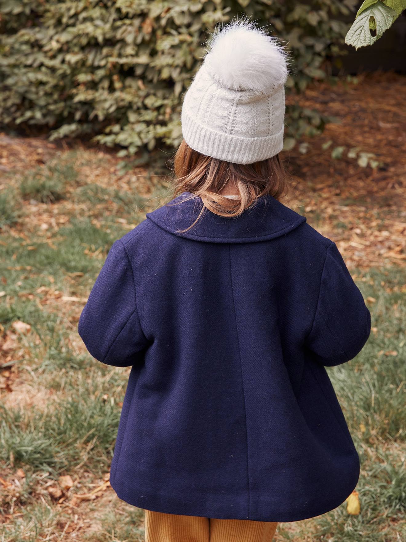 Manteau à Capuche En Laine Bébé Fille VERTBAUDET - Marine, Taille 24 Mois (86 Cm), Capuche Bordée Fausse Fourrure, Poches Cœur - 5
