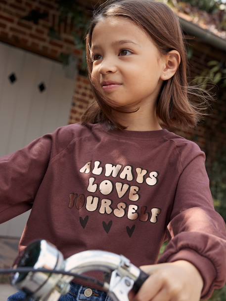 T-shirt évasé message brillant effet métallisé fille chocolat+rose poudré 1 - vertbaudet enfant 