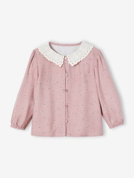 Blouse imprimée bébé col brodé vieux rose 1 - vertbaudet enfant 