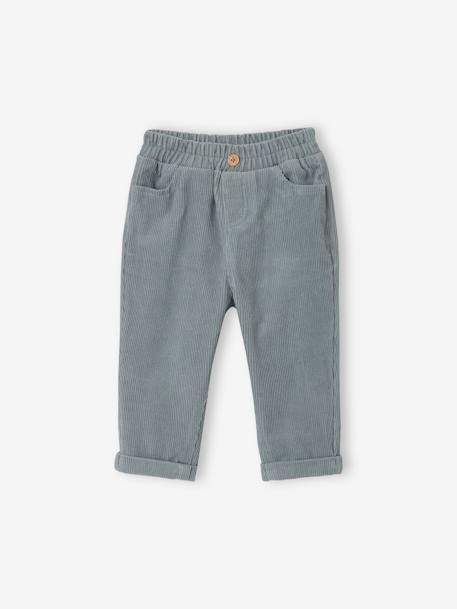 Pantalon bébé en velours côtelé bleu grisé+lichen 1 - vertbaudet enfant 