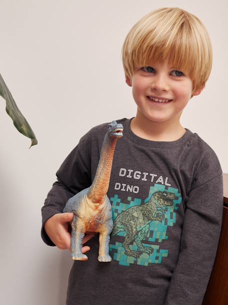 T-shirt digital dino effet pixel en relief garçon gris chiné 1 - vertbaudet enfant 