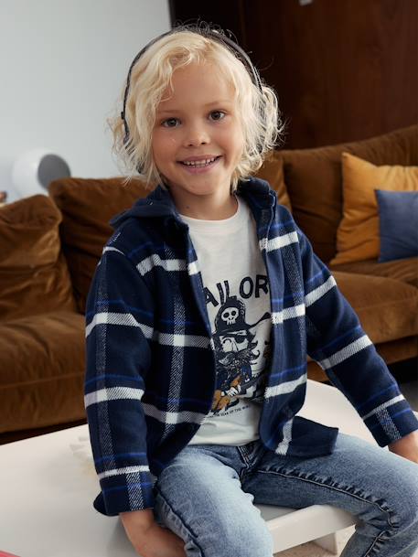 Chemise à capuche à grands carreaux garçon en flanelle marine 1 - vertbaudet enfant 
