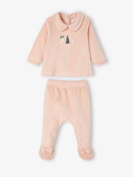 Pyjama de Noël bébé 2 pièces en velours rose poudré 1 - vertbaudet enfant 
