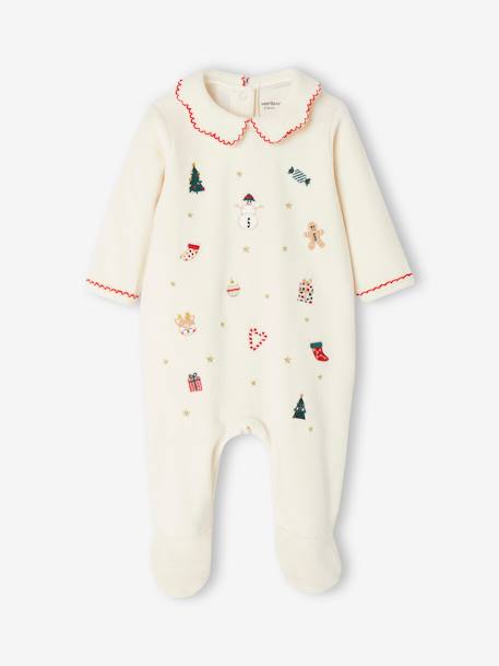 Pyjama de Noël brodé bébé en velours écru 2 - vertbaudet enfant 