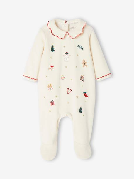 Pyjama Noël bébé fille brodé en velours écru 2 - vertbaudet enfant 