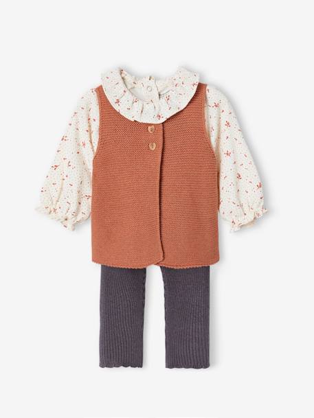 Ensemble 3 pièces bébé : legging + gilet + blouse tomette 1 - vertbaudet enfant 