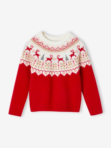 Pull Noël jacquard fille rouge 1 - vertbaudet enfant 