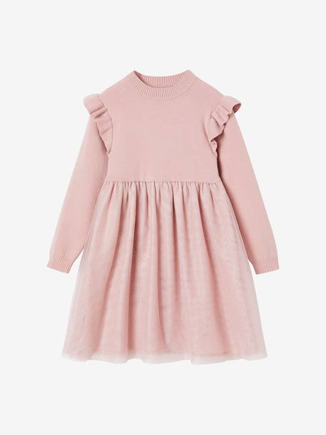 Robe de fête en tricot et tulle fille rose pâle 1 - vertbaudet enfant 