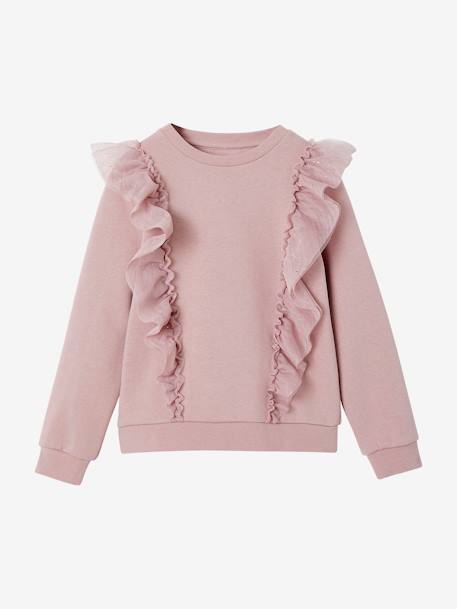 Sweat à volants en tulle pailleté fille mauve 1 - vertbaudet enfant 