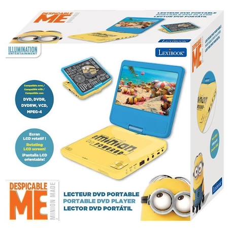 Lecteur DVD portable Les Minions - LEXIBOOK - Écran rotatif 7'' - USB -  Contrôle parental jaune - Lexibook