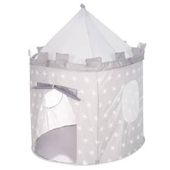 HOMCOM Tente tipi pour enfant avec 2 portes et une fenêtre motif en étoile  130 x 111 x 136 cm pour l'intérieur et l'extérieur blanc gris