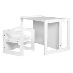 -ROBA Ensemble Table et Chaise Réversible pour Enfant - Convertible en Banc et Tabouret - 3 Hauteurs Différentes - Bois Blanc