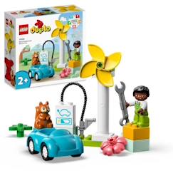 Jouet-LEGO® DUPLO Ma Ville 10985 L’Éolienne et la Voiture Électrique, Jouet Voiture pour Enfants Dès 2 Ans