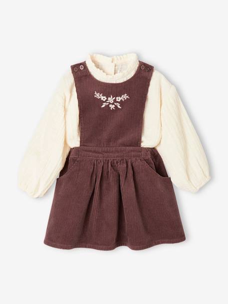 Ensemble bébé blouse et robe-tablier en velours côtelé bordeaux 1 - vertbaudet enfant 
