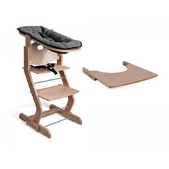 -Chaise haute réglable - TISSI - avec attache bébé et plateau en bois naturel - Marron - Mixte