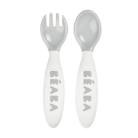 Cuillère d'apprentissage 2ème âge BEABA - Set de 2 couverts ergonomiques - Light Mist GRIS 3 - vertbaudet enfant 