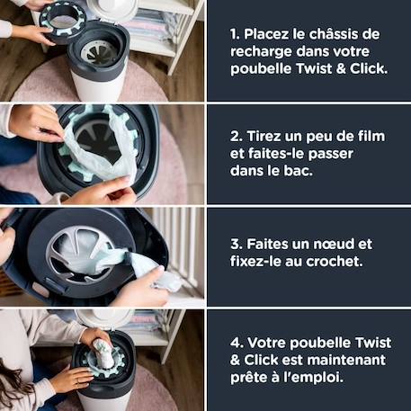 Tommee Tippee Poubelle à couches Twist & Click Advanced, 18 recharges film  antibactérien blanc