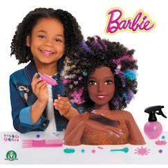 Jouet-Poupons et poupées-Poupons et accessoires-Barbie - Tête à coiffer brune coupe afro - Accessoires inclus - Magique - Giochi Preziosi France
