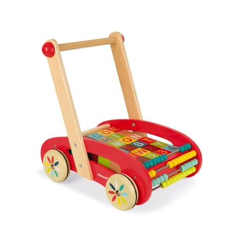 Chariot ABC Buggy Tatoo - JANOD - 30 cubes en bois - Dès 1 an - Rouge ROUGE 2 - vertbaudet enfant 