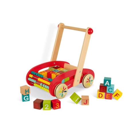 Chariot ABC Buggy Tatoo - JANOD - 30 cubes en bois - Dès 1 an - Rouge ROUGE 1 - vertbaudet enfant 