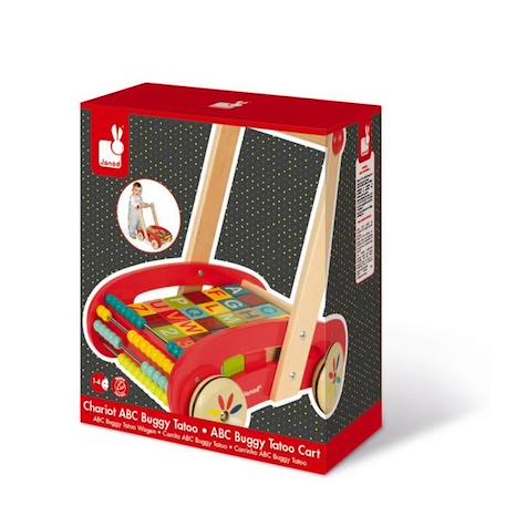 Chariot ABC Buggy Tatoo - JANOD - 30 cubes en bois - Dès 1 an - Rouge ROUGE 4 - vertbaudet enfant 