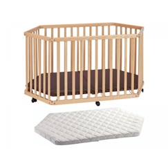 -Parc Playpen bois naturel avec matelas - TISSI - Pour bébé - Pliable et compact - Roulettes multidirectionnelles