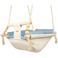 Jouet-Premier âge-Bascules, chariots de marche, trotteurs et porteurs-Bascule pour bébé Velinda - Style scandinave - En bois et coton de haute qualité - Crème, bleu clair