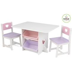 Chambre et rangement-Chambre-Bureau, table-Table-Ensemble table et chaises en bois pour enfant - KIDKRAFT - Cœur - Avec 4 bacs de rangement
