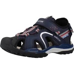 Chaussures-Chaussures garçon 23-38-Sandale enfant Geox Juniors Borealis - Marine Argent - Scratch/Lacets - Confort exceptionnel