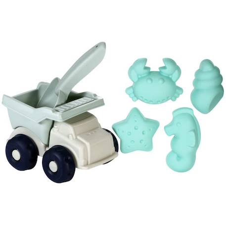 Kit de jouets de sable pour bébé - KINDSGUT - Camion Theo - 6 pièces - Hippocampe, crabe, coquillages et pelle BLEU 1 - vertbaudet enfant 