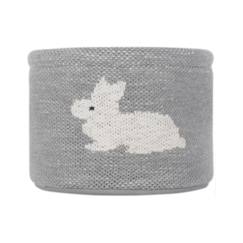 -Panier de rangement bébé rond en tissu gris - KINDSGUT - Motif lapin - 100% coton