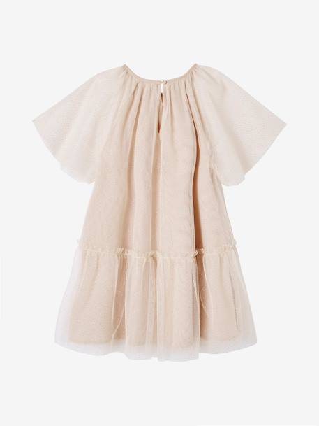 Robe cérémonie en tulle à paillettes fille manches papillon beige poudré+écru 2 - vertbaudet enfant 