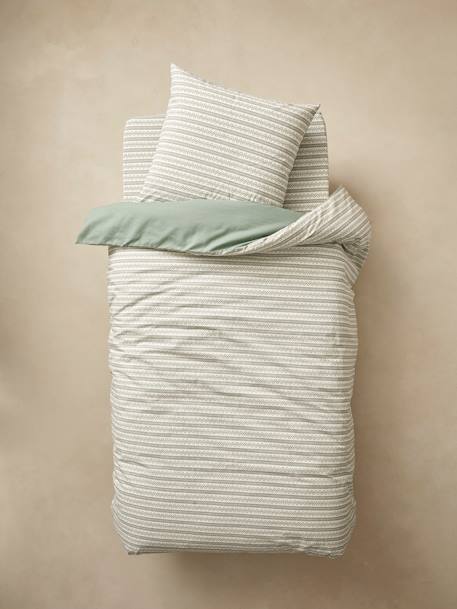 Parure housse de couette enfant et taie d'oreiller avec coton recyclé NOMAD vert imprimé 3 - vertbaudet enfant 