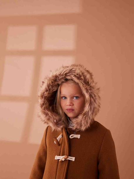 Duffle-coat à capuche en drap de laine fille fermeture par brandebourgs camel+encre 8 - vertbaudet enfant 