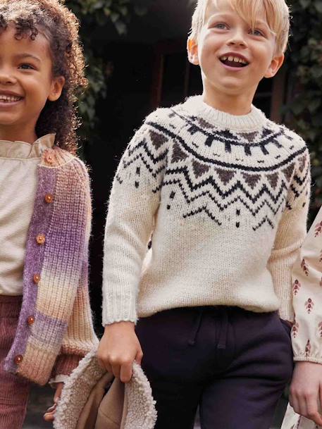 Pull jacquard col rond garçon beige 2 - vertbaudet enfant 