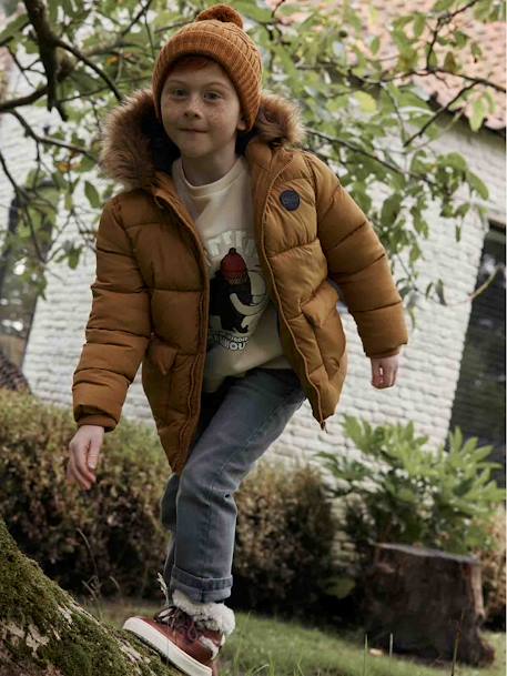 Garçon-Manteau, veste-Doudoune-Doudoune à capuche doublée polaire avec gants ou moufles garçon