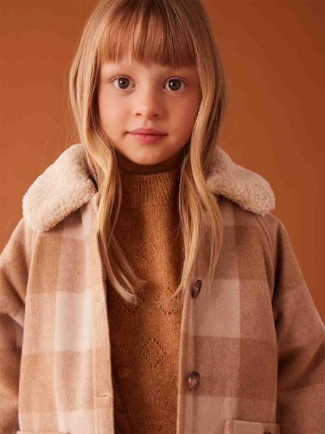 Manteau style surchemise en lainage à carreaux fille carreaux marron+carreaux rose 7 - vertbaudet enfant 
