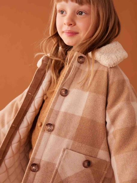 Manteau style surchemise en lainage à carreaux fille carreaux marron+carreaux rose 8 - vertbaudet enfant 