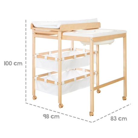 ROBA Table à Langer avec Baignoire Coulissante Baby Pool + Matelas à Langer Imperméable et Étagères en tissu Blanc - Bois Naturel BEIGE 4 - vertbaudet enfant 