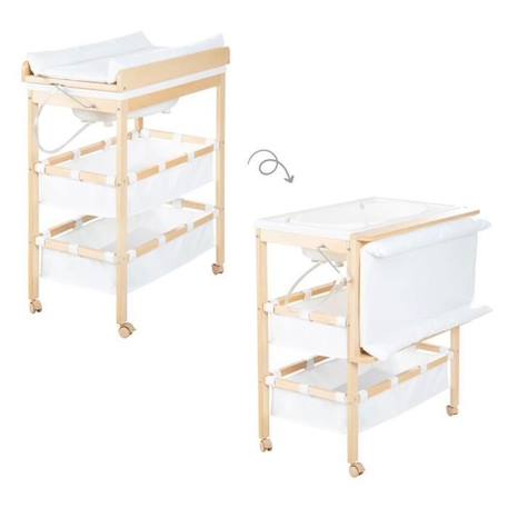 ROBA Table à Langer avec Baignoire Baby Pool en Bois Naturel + Matelas à Langer Hydrofuge et Étagères en tissu - Plan Pivotable BEIGE 1 - vertbaudet enfant 