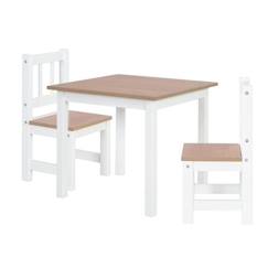 -ROBA Ensemble Table + 2 Chaises Enfants Woody - Table de Jeu et d'Apprentissage - Résistants aux Rayures - Blanc / Décor Bois