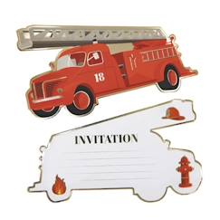 Jouet-Activités artistiques et musicales-Loisirs créatifs-Party Pro - 8 Cartes d'invitation camion de pompier 17 x 9,5 cm - Rouge
