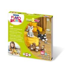 -Kit Fimo Kids Chat - STAEDTLER - Set de pâte à modeler - 4 pains assortis + outil de modelage + décor