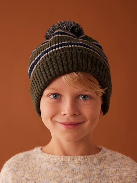 Ensemble bonnet + snood + gants ou moufles en maille côtes perlées garçon kaki 1 - vertbaudet enfant 
